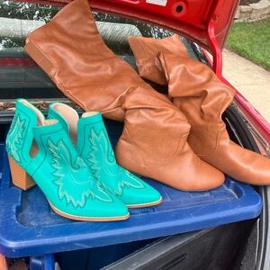 Turquoise Western Ankle Boots - Women